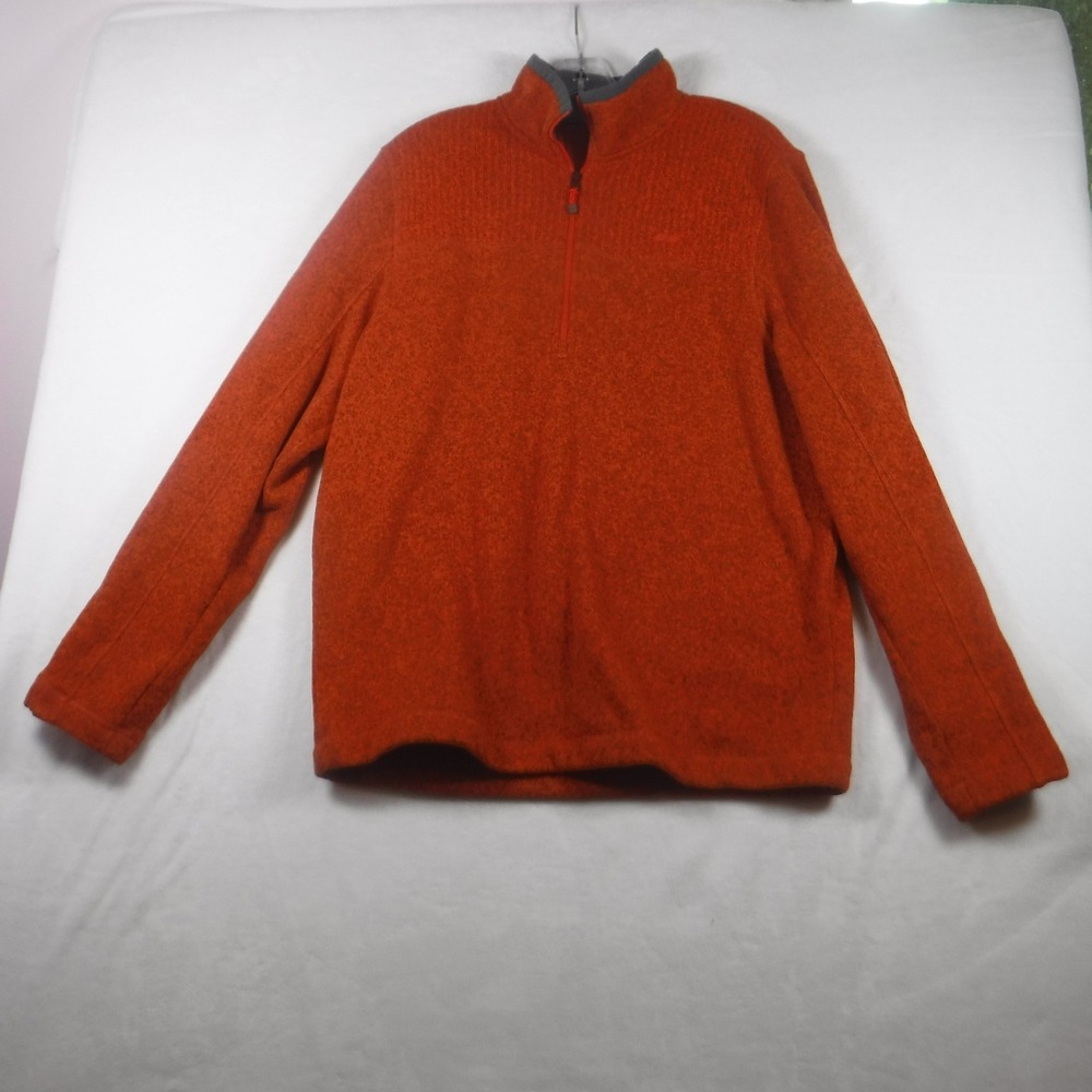 Koppen Mens Burnt Orange Quarter Zip Sweater Knit Sherpa Lined Fleece Jacket L